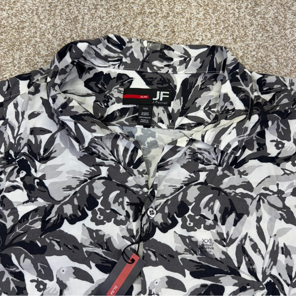 NEW JF  J. Ferrar Men's Black Gray White Floral casual Shirt men’s size XXL Slim - Picture 2 of 15